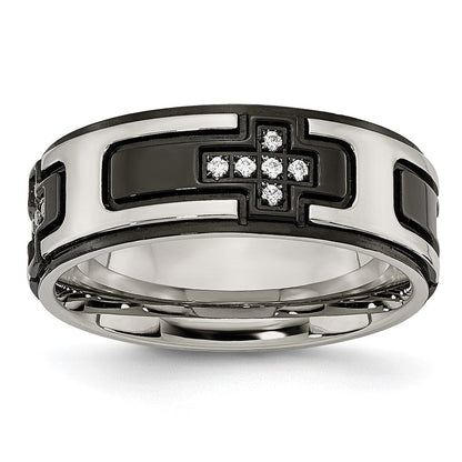 Edelstahl Poliert Schwarz Ip Beschichtet mit Zirkonia Kreuz 8mm Ring