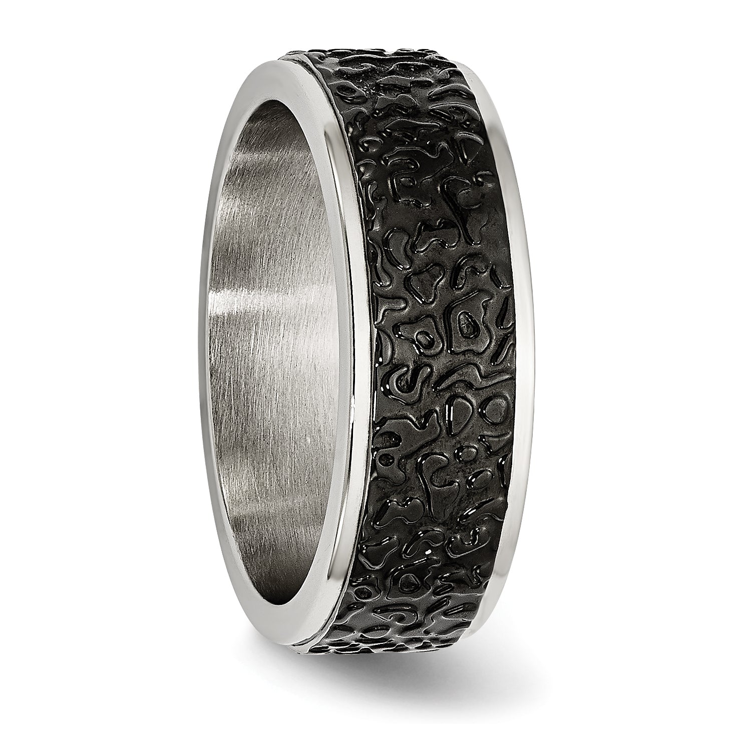 Edelstahl Poliert und Strukturiert Schwarz Ip Beschichtet 8mm Ring