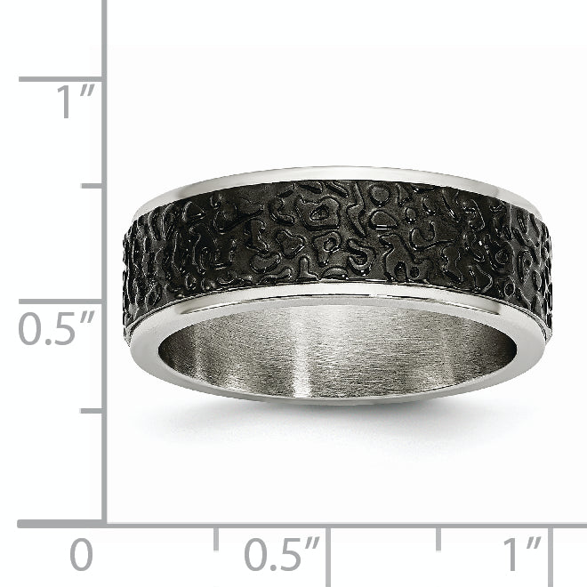 Edelstahl Poliert und Strukturiert Schwarz Ip Beschichtet 8mm Ring