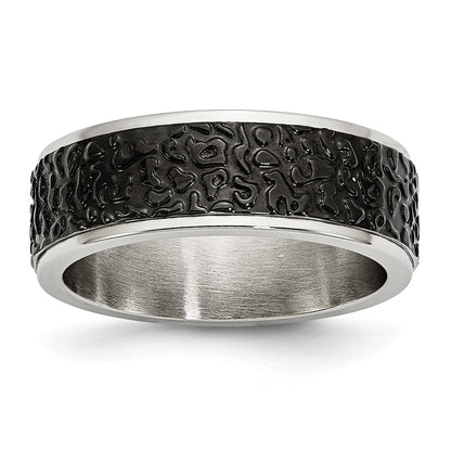 Edelstahl Poliert und Strukturiert Schwarz Ip Beschichtet 8mm Ring