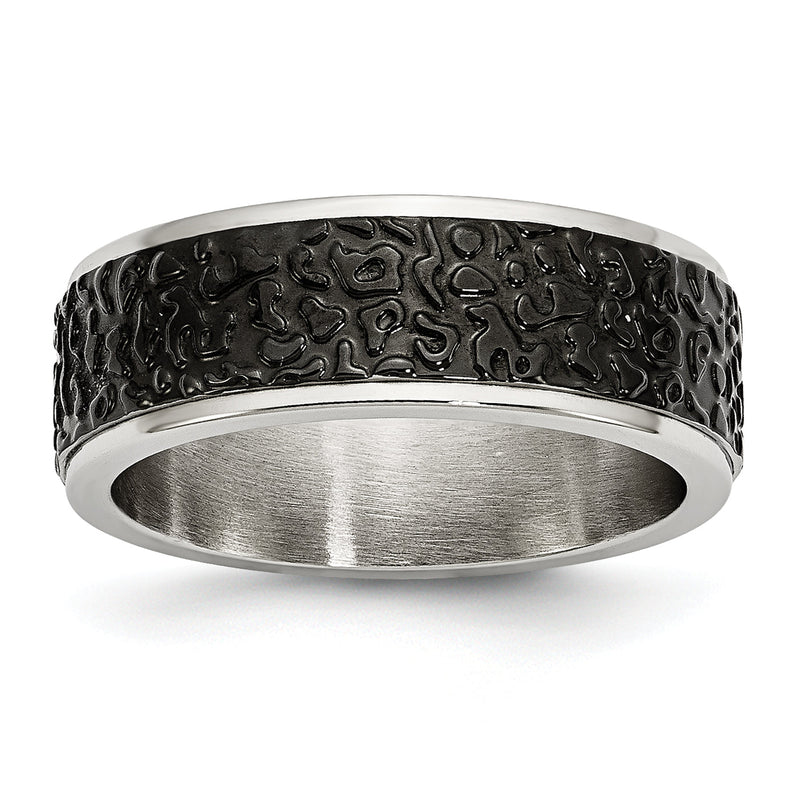 Edelstahl Poliert und Strukturiert Schwarz Ip Beschichtet 8mm Ring