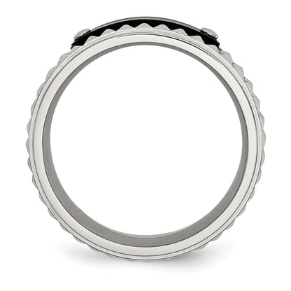 Edelstahl Gebürstet und Poliert Schwarz Ip Beschichtet Facettiert 8mm Ring