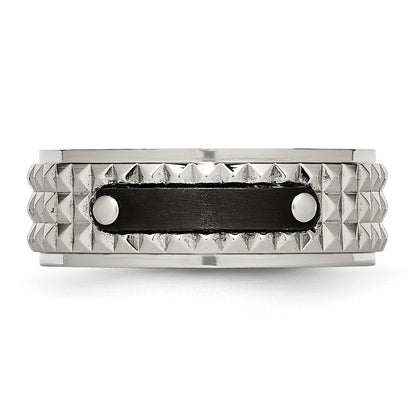 Edelstahl Gebürstet und Poliert Schwarz Ip Beschichtet Facettiert 8mm Ring