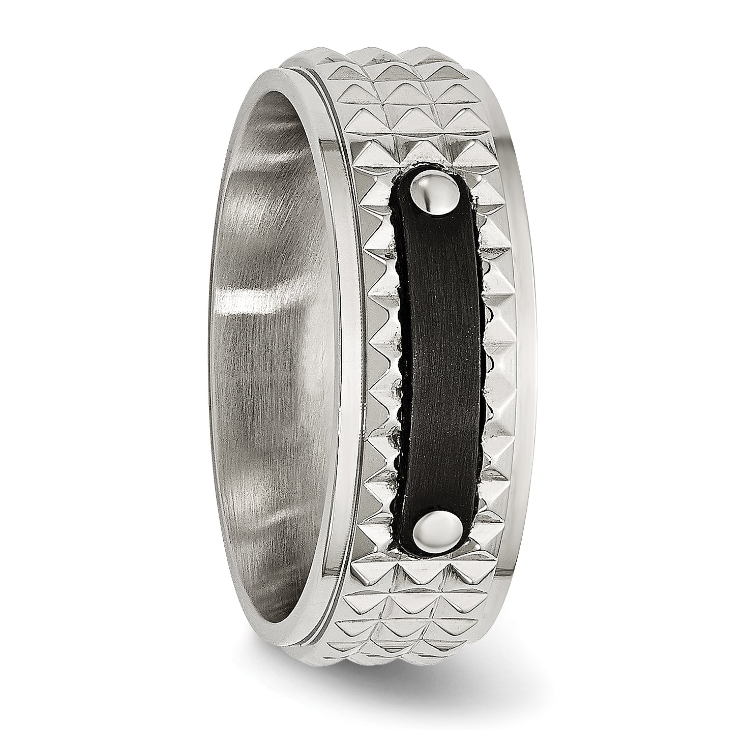 Edelstahl Gebürstet und Poliert Schwarz Ip Beschichtet Facettiert 8mm Ring