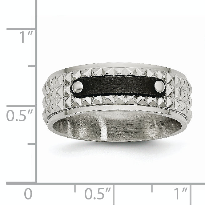 Edelstahl Gebürstet und Poliert Schwarz Ip Beschichtet Facettiert 8mm Ring