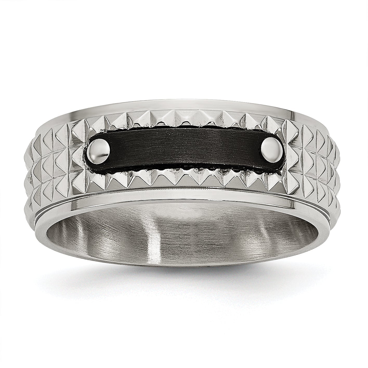Edelstahl Gebürstet und Poliert Schwarz Ip Beschichtet Facettiert 8mm Ring