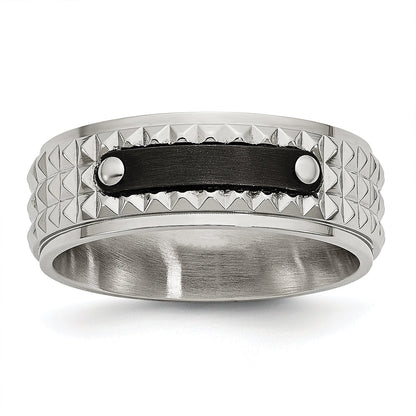 Edelstahl Gebürstet und Poliert Schwarz Ip Beschichtet Facettiert 8mm Ring