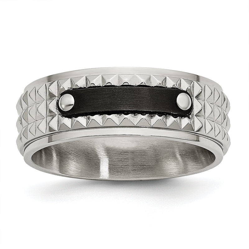 Edelstahl Gebürstet und Poliert Schwarz Ip Beschichtet Facettiert 8mm Ring