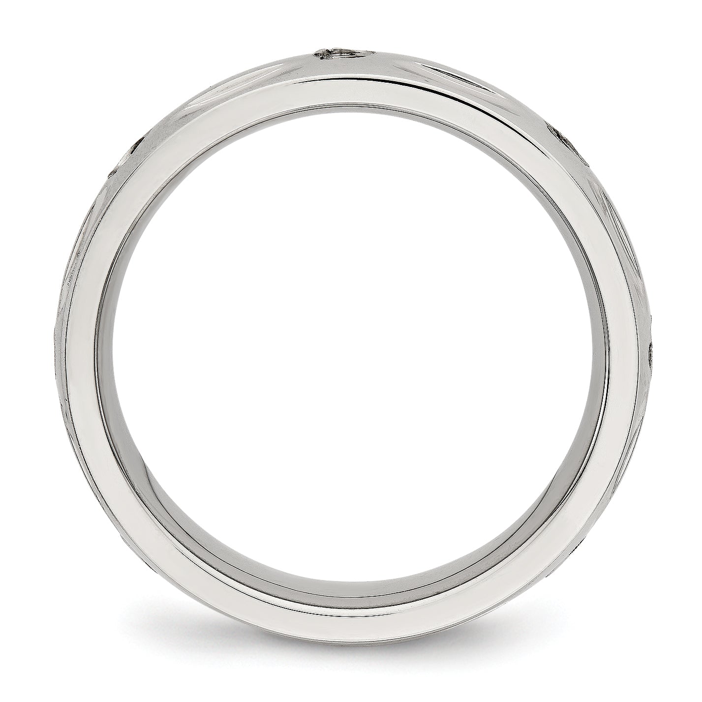 Edelstahl Poliert Zirkonia 6mm Gerillt Ring