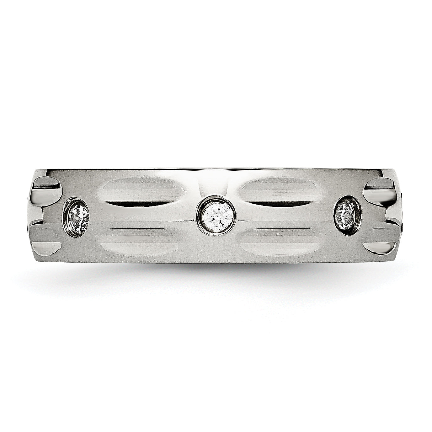Edelstahl Poliert Zirkonia 6mm Gerillt Ring