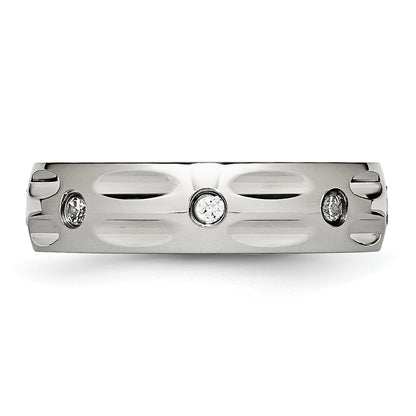 Edelstahl Poliert Zirkonia 6mm Gerillt Ring