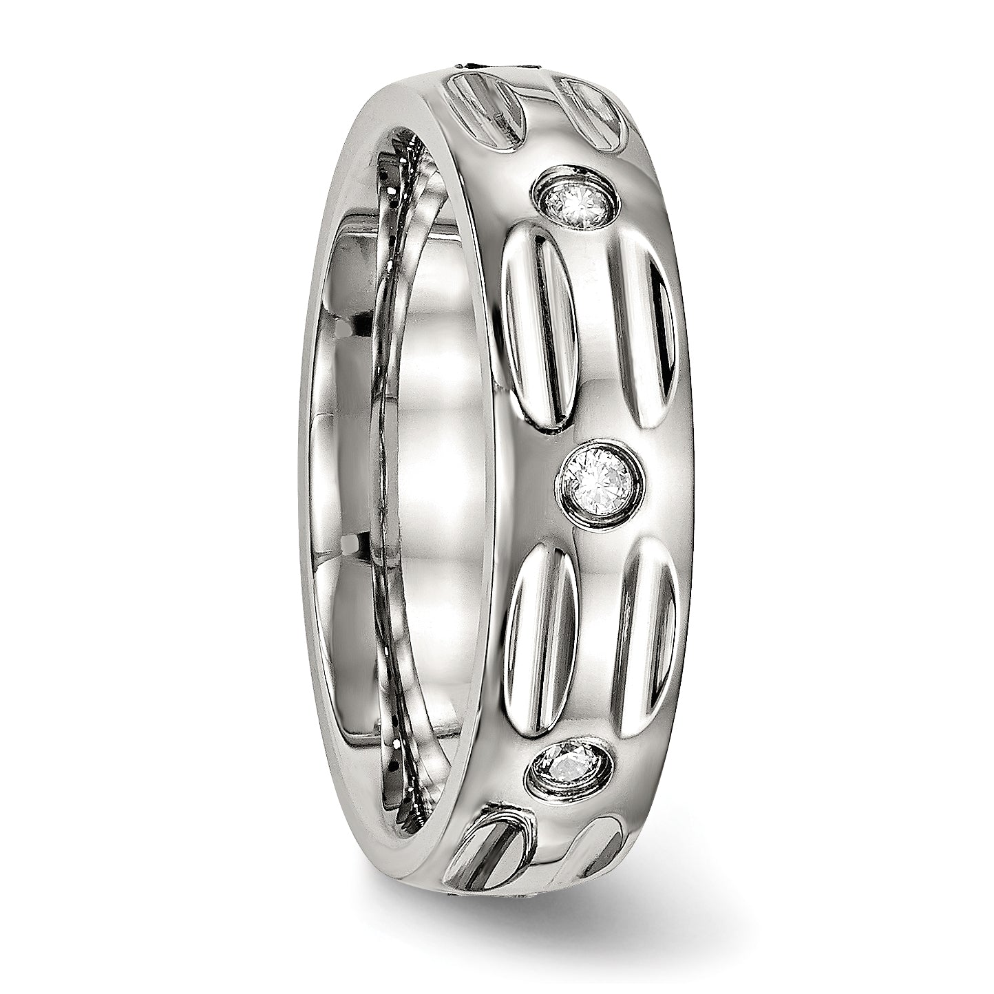 Edelstahl Poliert Zirkonia 6mm Gerillt Ring