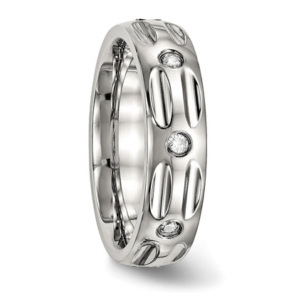 Edelstahl Poliert Zirkonia 6mm Gerillt Ring