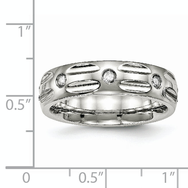 Edelstahl Poliert Zirkonia 6mm Gerillt Ring