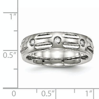 Edelstahl Poliert Zirkonia 6mm Gerillt Ring