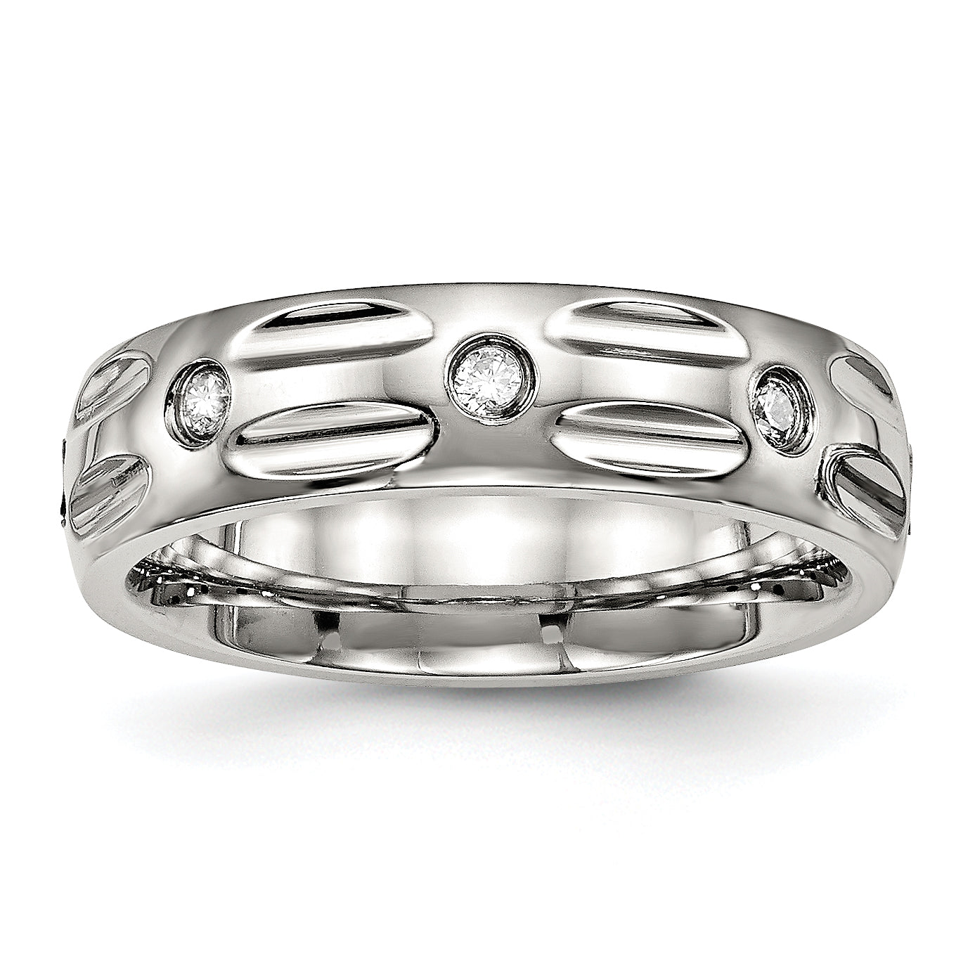 Edelstahl Poliert Zirkonia 6mm Gerillt Ring