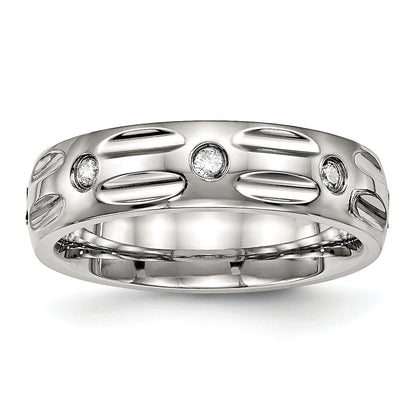 Edelstahl Poliert Zirkonia 6mm Gerillt Ring