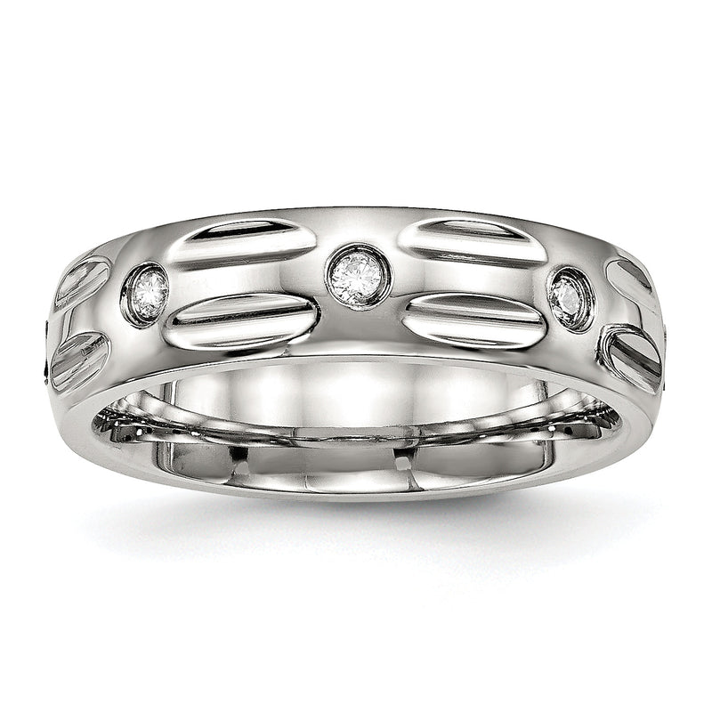 Edelstahl Poliert Zirkonia 6mm Gerillt Ring