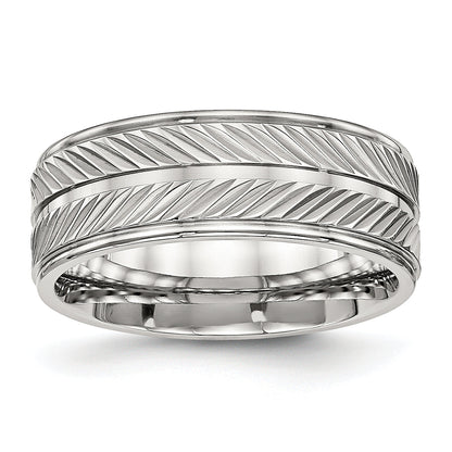Edelstahl Poliert 8mm Gerillt Ring