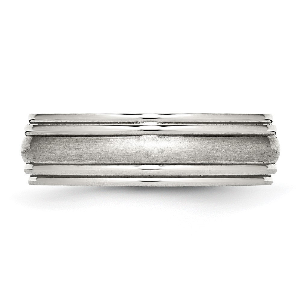 Edelstahl Poliert Gebürstet Mittig 7mm Ridged Kante Ring