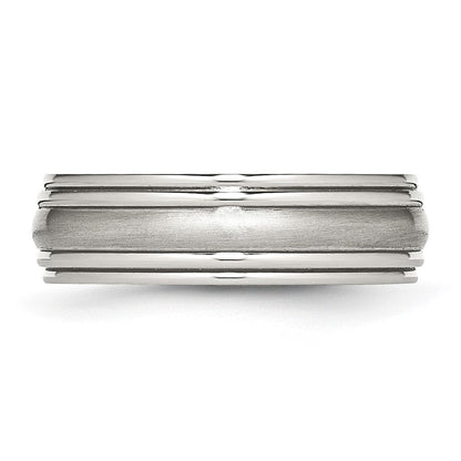 Edelstahl Poliert Gebürstet Mittig 7mm Ridged Kante Ring