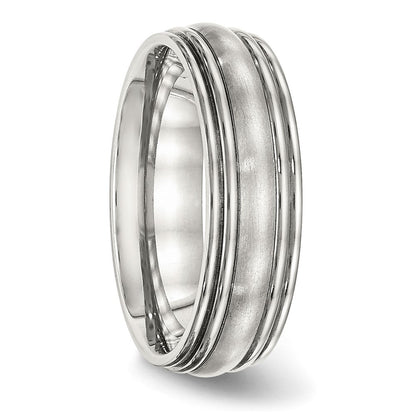 Edelstahl Poliert Gebürstet Mittig 7mm Ridged Kante Ring