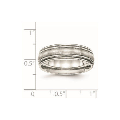 Edelstahl Poliert Gebürstet Mittig 7mm Ridged Kante Ring