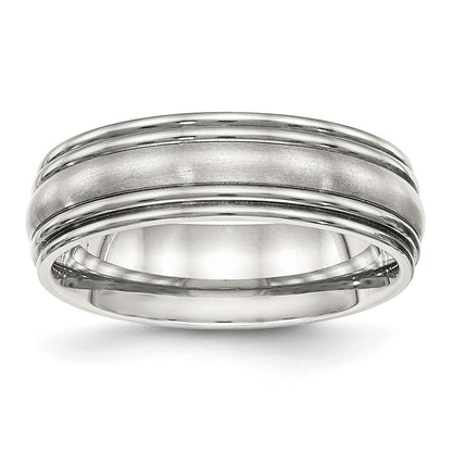 Edelstahl Poliert Gebürstet Mittig 7mm Ridged Kante Ring