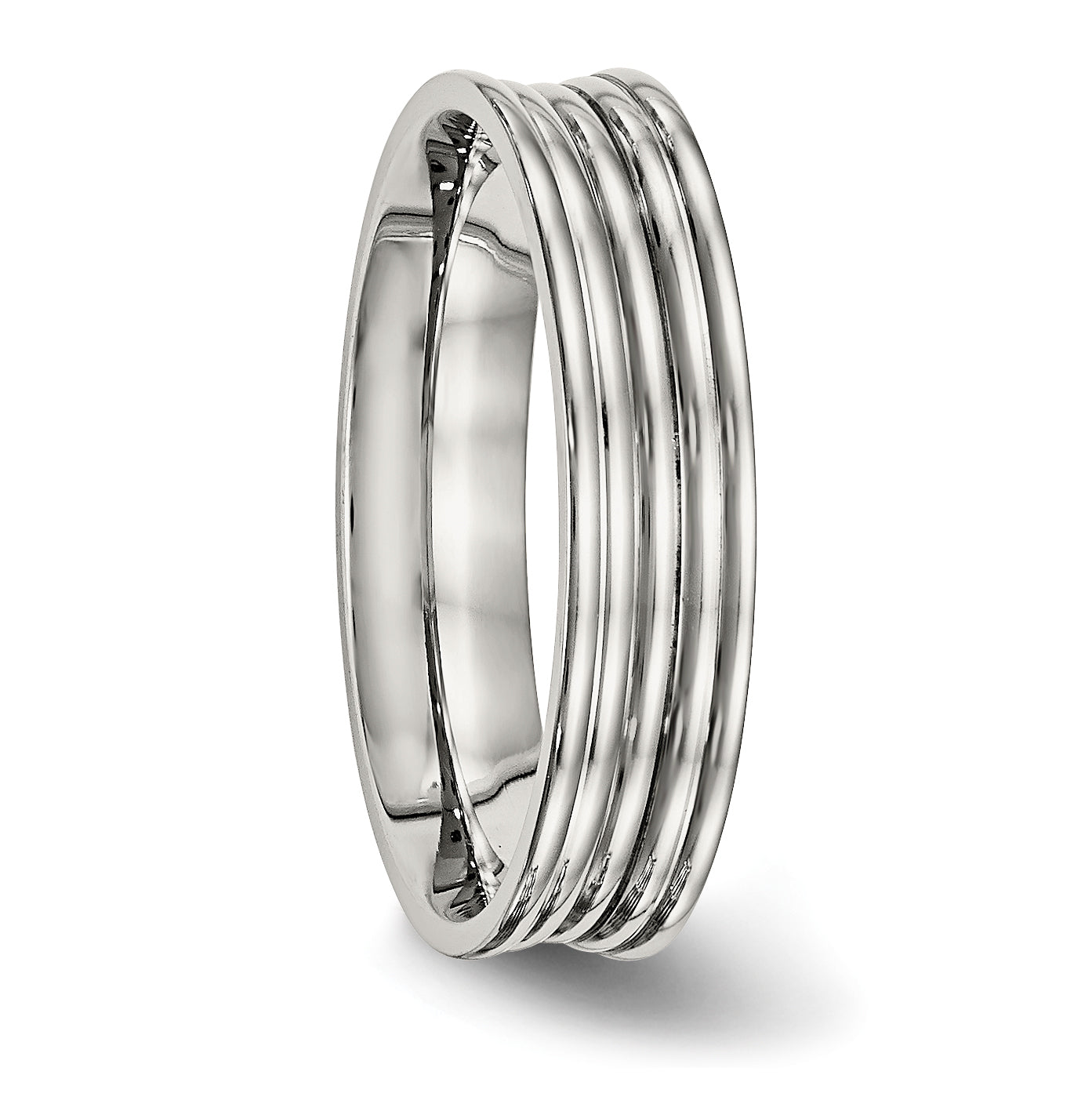 Edelstahl Poliert Ridged 5mm Ring