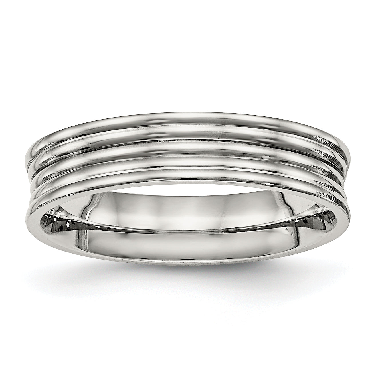 Edelstahl Poliert Ridged 5mm Ring