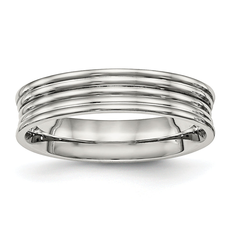 Edelstahl Poliert Ridged 5mm Ring