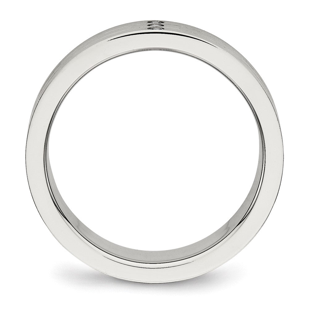 Edelstahl Gebürstet Zirkonia 6mm Gerillt Ring