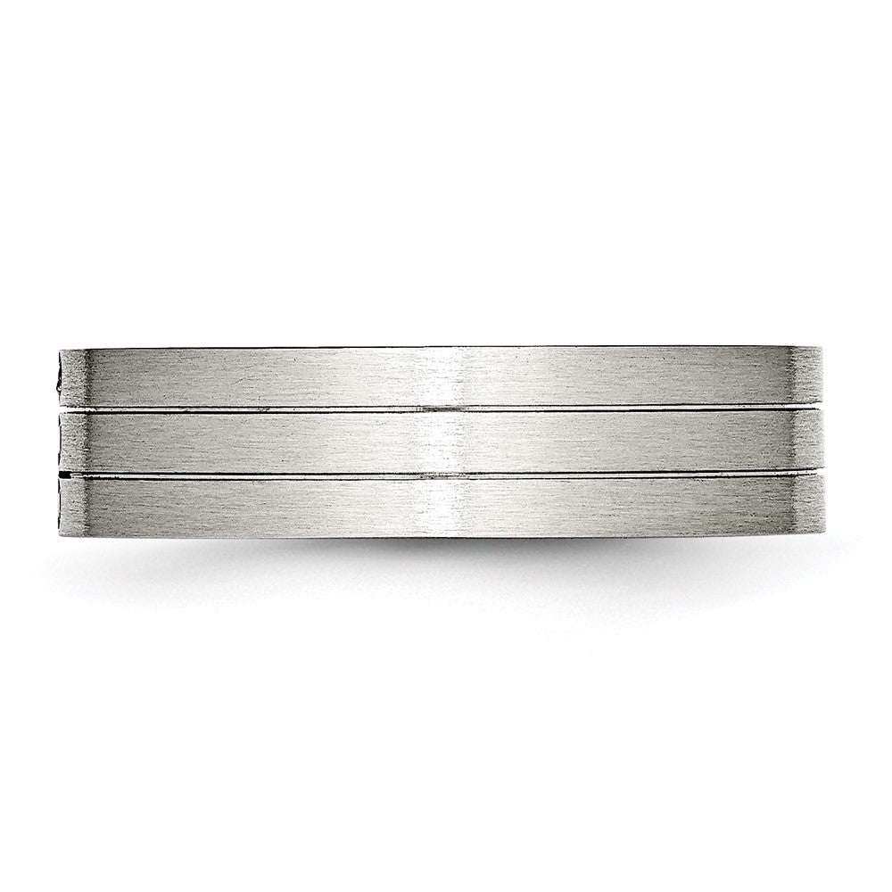 Edelstahl Gebürstet Zirkonia 6mm Gerillt Ring