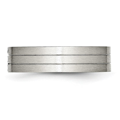 Edelstahl Gebürstet Zirkonia 6mm Gerillt Ring