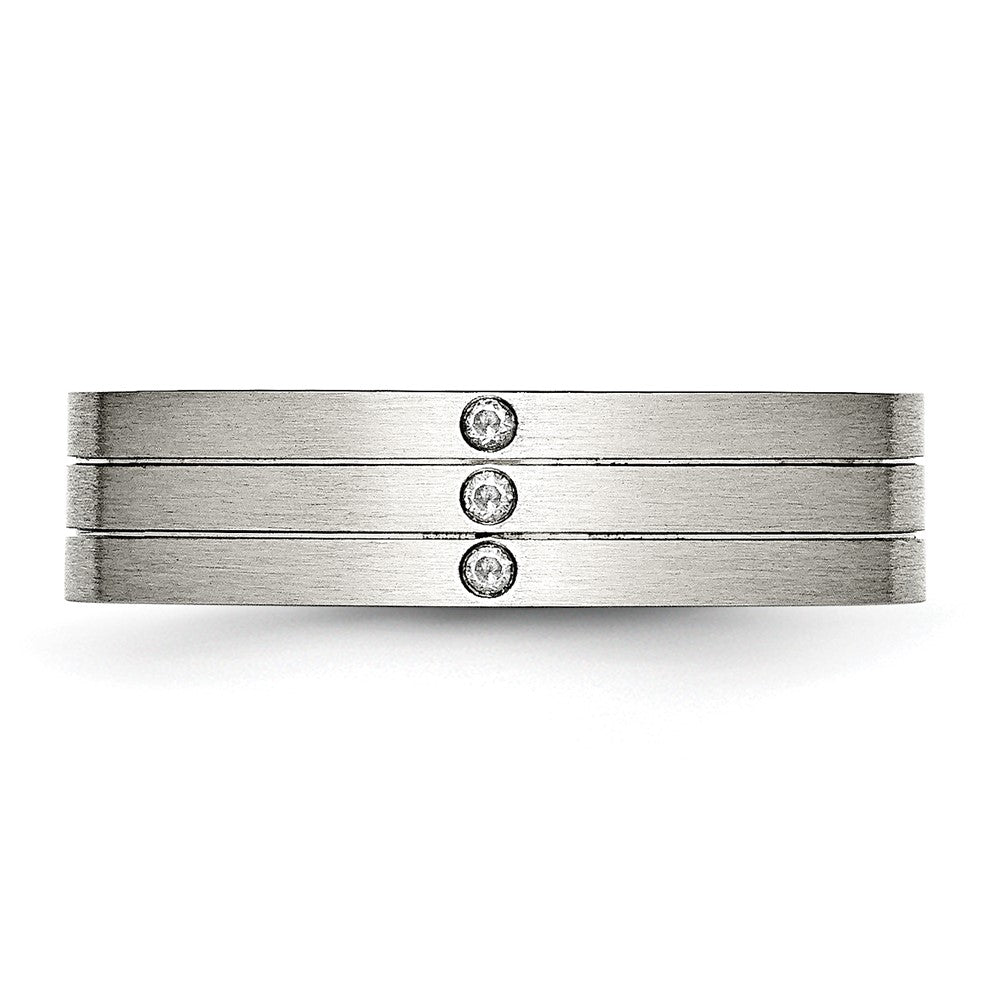 Edelstahl Gebürstet Zirkonia 6mm Gerillt Ring