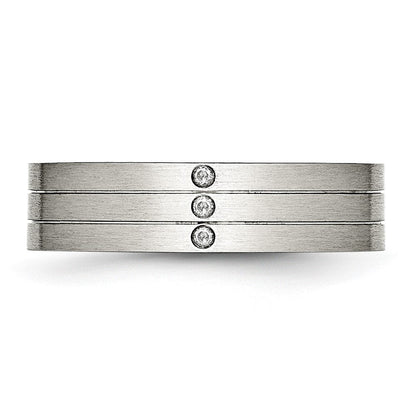 Edelstahl Gebürstet Zirkonia 6mm Gerillt Ring