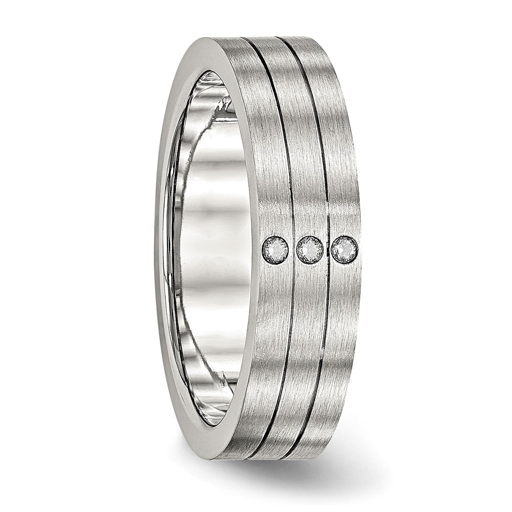 Edelstahl Gebürstet Zirkonia 6mm Gerillt Ring