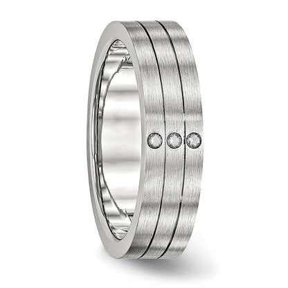 Edelstahl Gebürstet Zirkonia 6mm Gerillt Ring