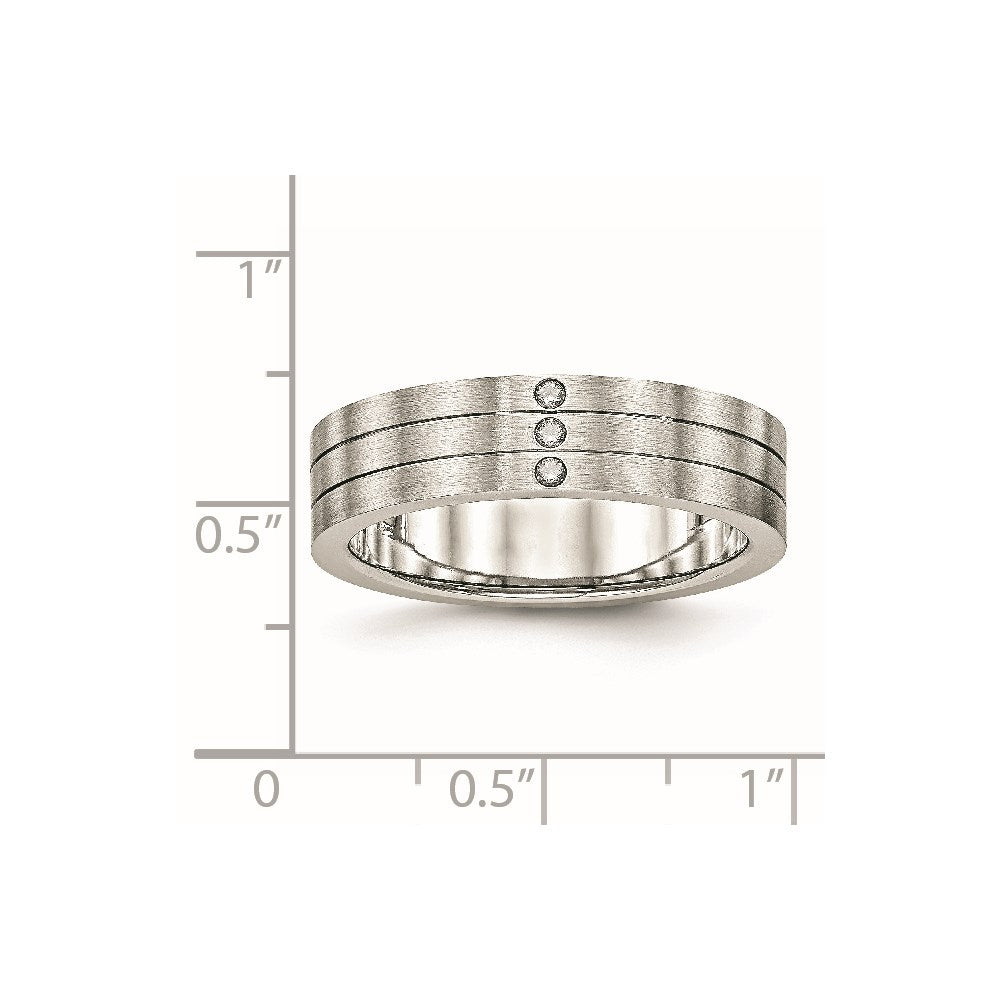 Edelstahl Gebürstet Zirkonia 6mm Gerillt Ring