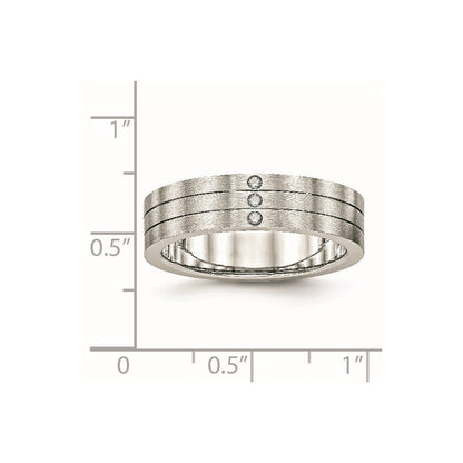 Edelstahl Gebürstet Zirkonia 6mm Gerillt Ring