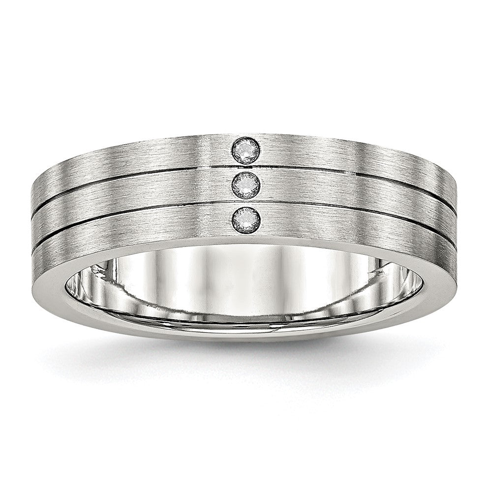 Edelstahl Gebürstet Zirkonia 6mm Gerillt Ring