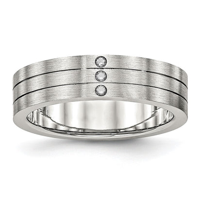 Edelstahl Gebürstet Zirkonia 6mm Gerillt Ring