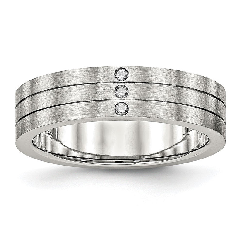 Edelstahl Gebürstet Zirkonia 6mm Gerillt Ring