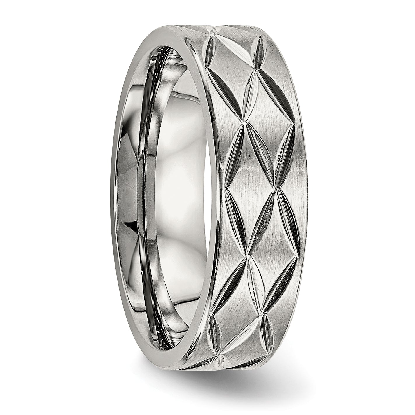 Edelstahl Gebürstet und Poliert Diamantiert 6.5mm Ring