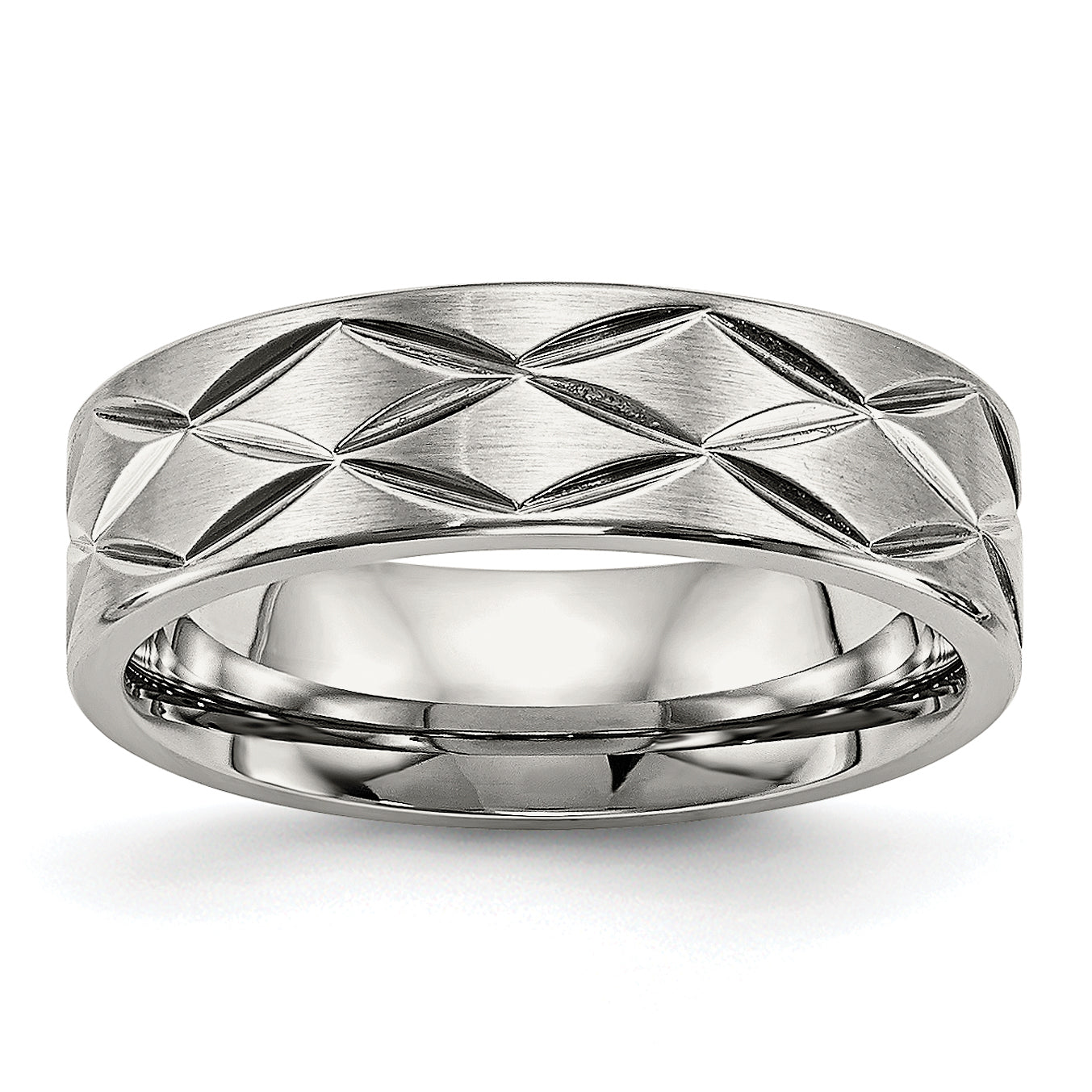 Edelstahl Gebürstet und Poliert Diamantiert 6.5mm Ring