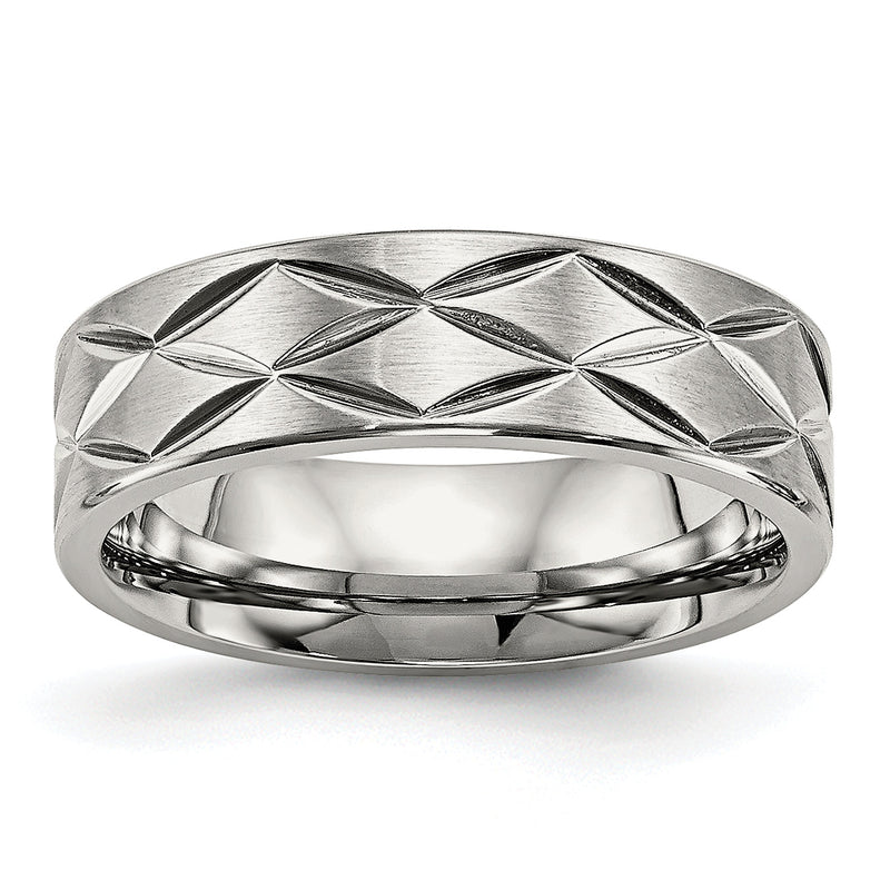 Edelstahl Gebürstet und Poliert Diamantiert 6.5mm Ring