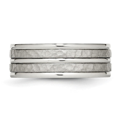 Edelstahl Poliert und Gehämmert 8mm Gerillt Ring