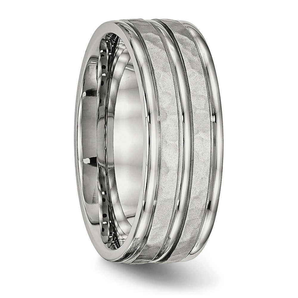 Edelstahl Poliert und Gehämmert 8mm Gerillt Ring