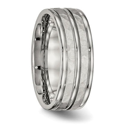 Edelstahl Poliert und Gehämmert 8mm Gerillt Ring