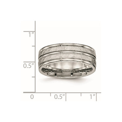 Edelstahl Poliert und Gehämmert 8mm Gerillt Ring